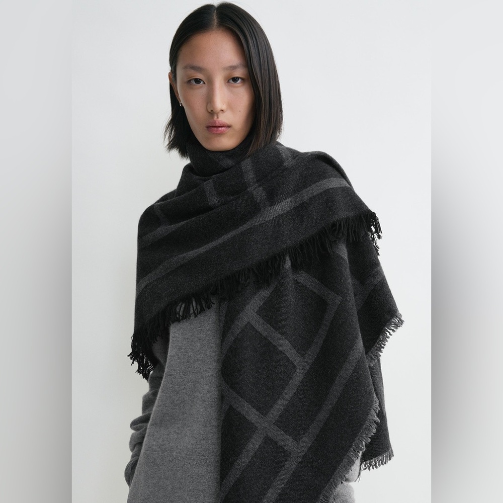 Toteme Monogram wool cashmere scarf dark grey